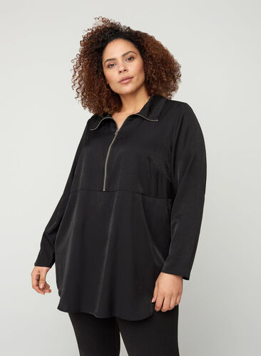Långärmad tunika med blixtlås, Black, Model image number 0