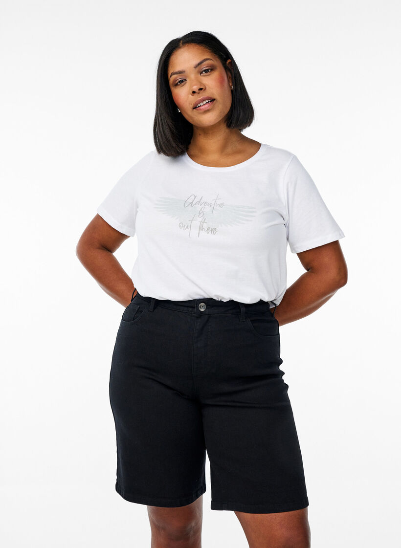 FLASH - L&ouml;sa jeansshorts med h&ouml;g midja, Svart, Model image number 0