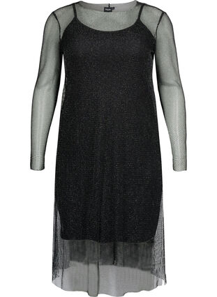 Nätklänning med långa ärmar, Black w. Silver, Packshot image number 0
