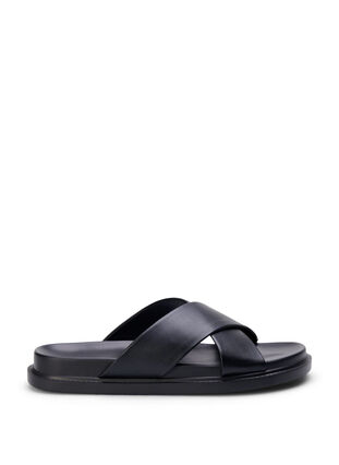 Sandal med bred passform och korsade remmar, Black, Packshot image number 0