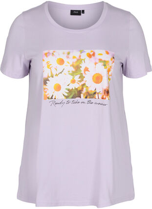 A-linjeformad t-shirt i bomull med tryck, Thistle Fl. Picture, Packshot image number 0