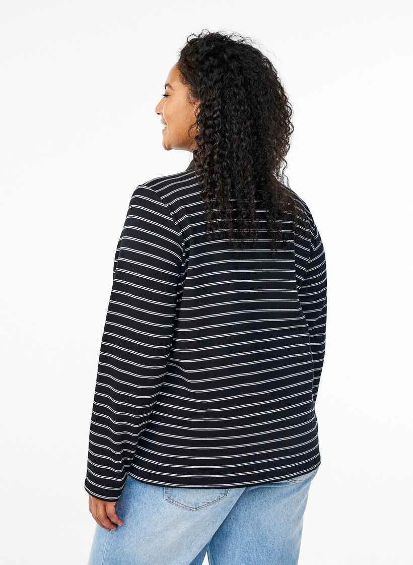 Randig pikétröja med dragkedja, Svart, Model image number 2