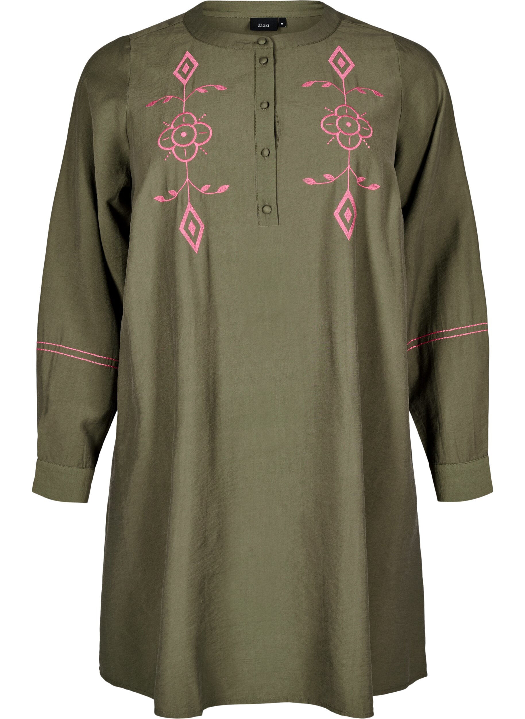 Zizzi Kort kl&auml;nning med kontrasterande broderi, Gr&ouml;n, Packshot image number 0