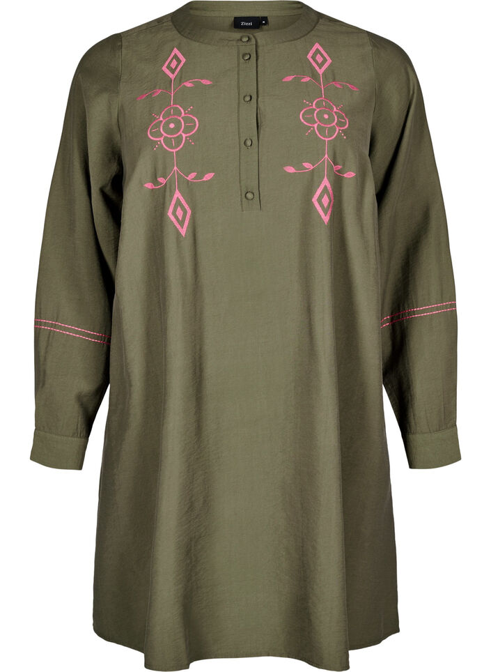 Kort klänning med kontrasterande broderi, Grön, Packshot image number 0