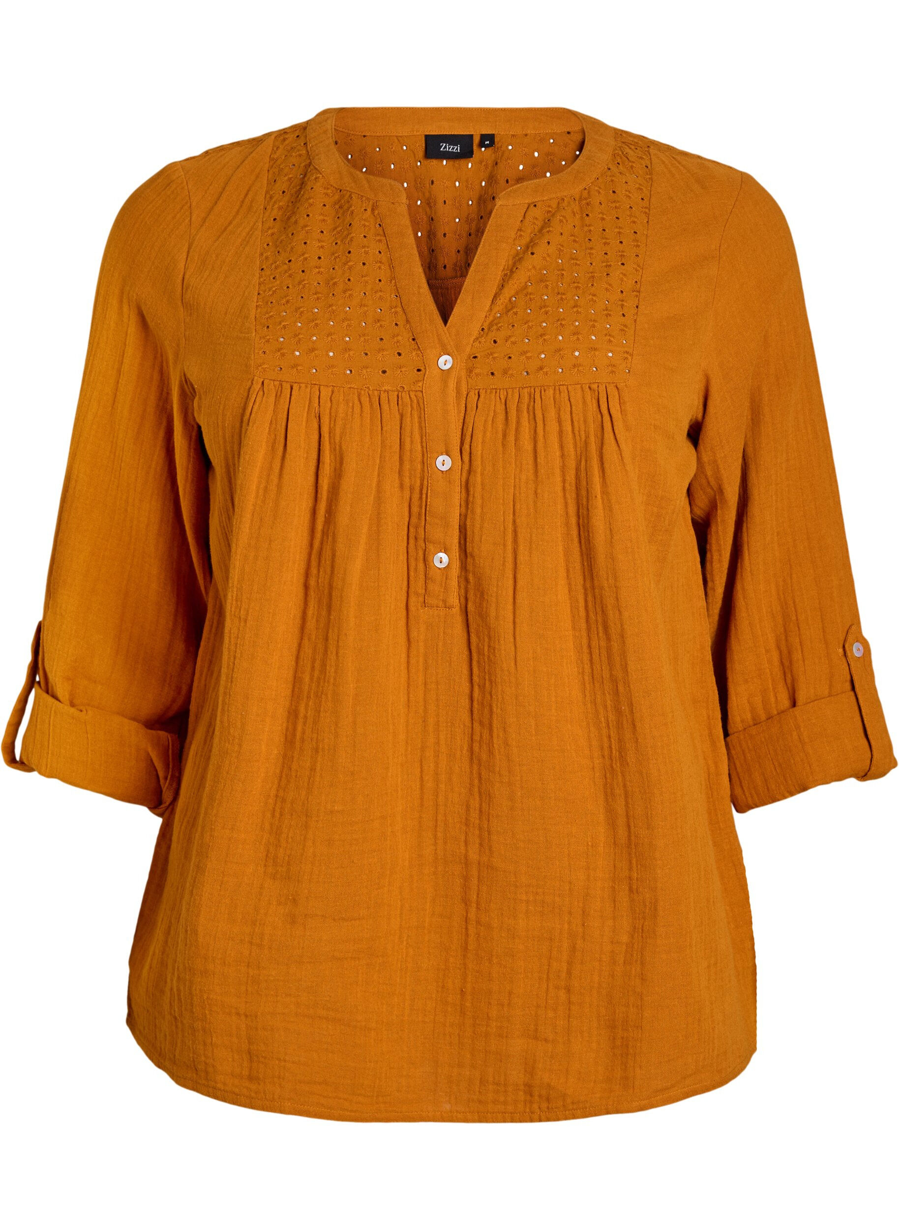 ZizziBlus i bomullsmuslin med broderie anglaise, Orange, Packshot image number 0