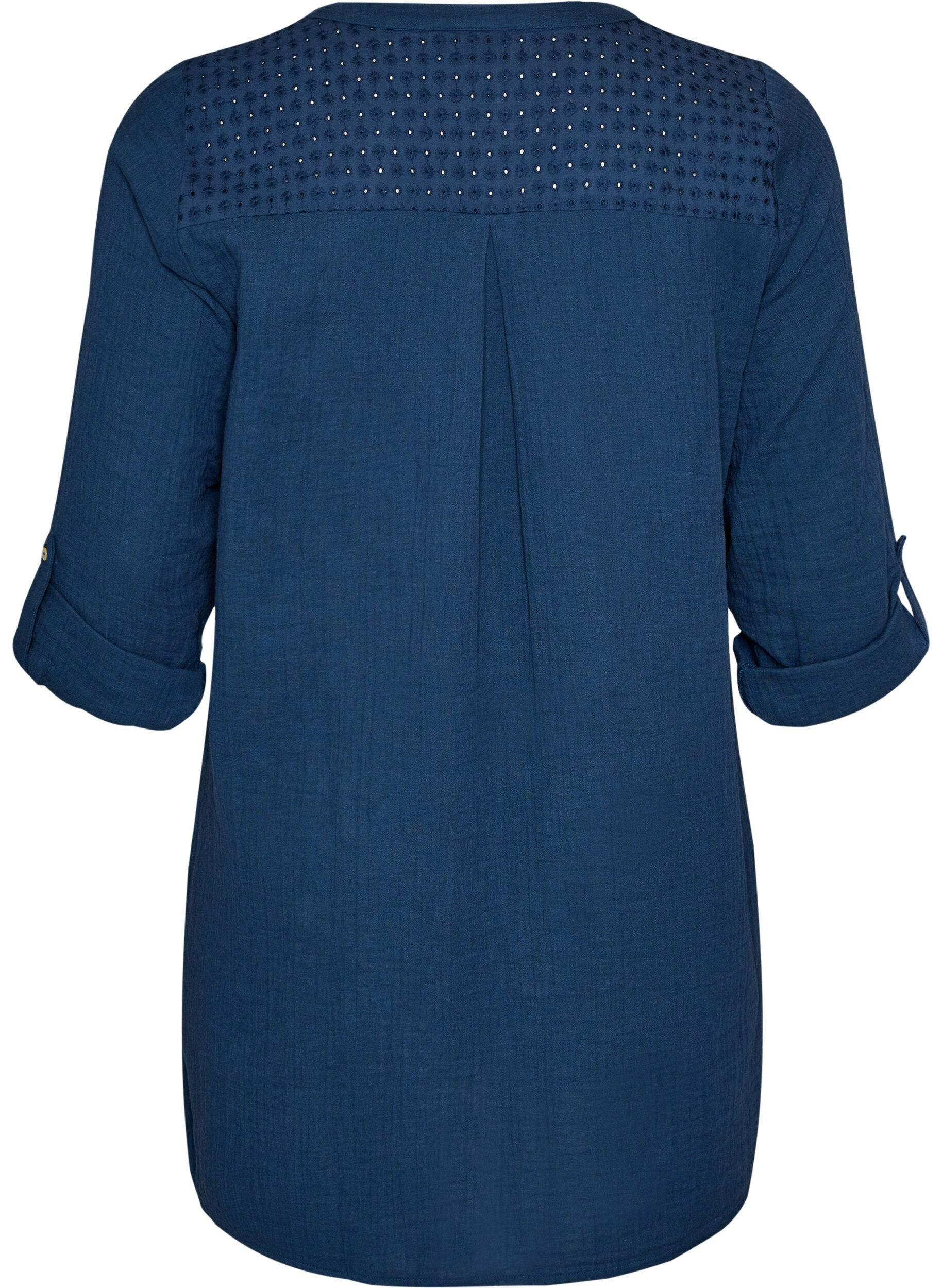 ZizziTunika i bomullsmuslin med broderie anglaise, Bl&aring;, Packshot image number 1