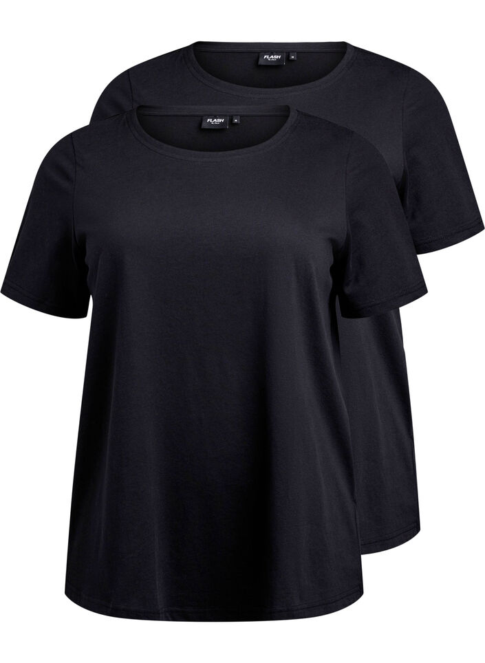 FLASH - 2-pack t-shirts med rund halsringning, Black/Black, Packshot image number 0