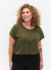 T-shirt i bomull med tryck, Ivy Green w Leaf, Model