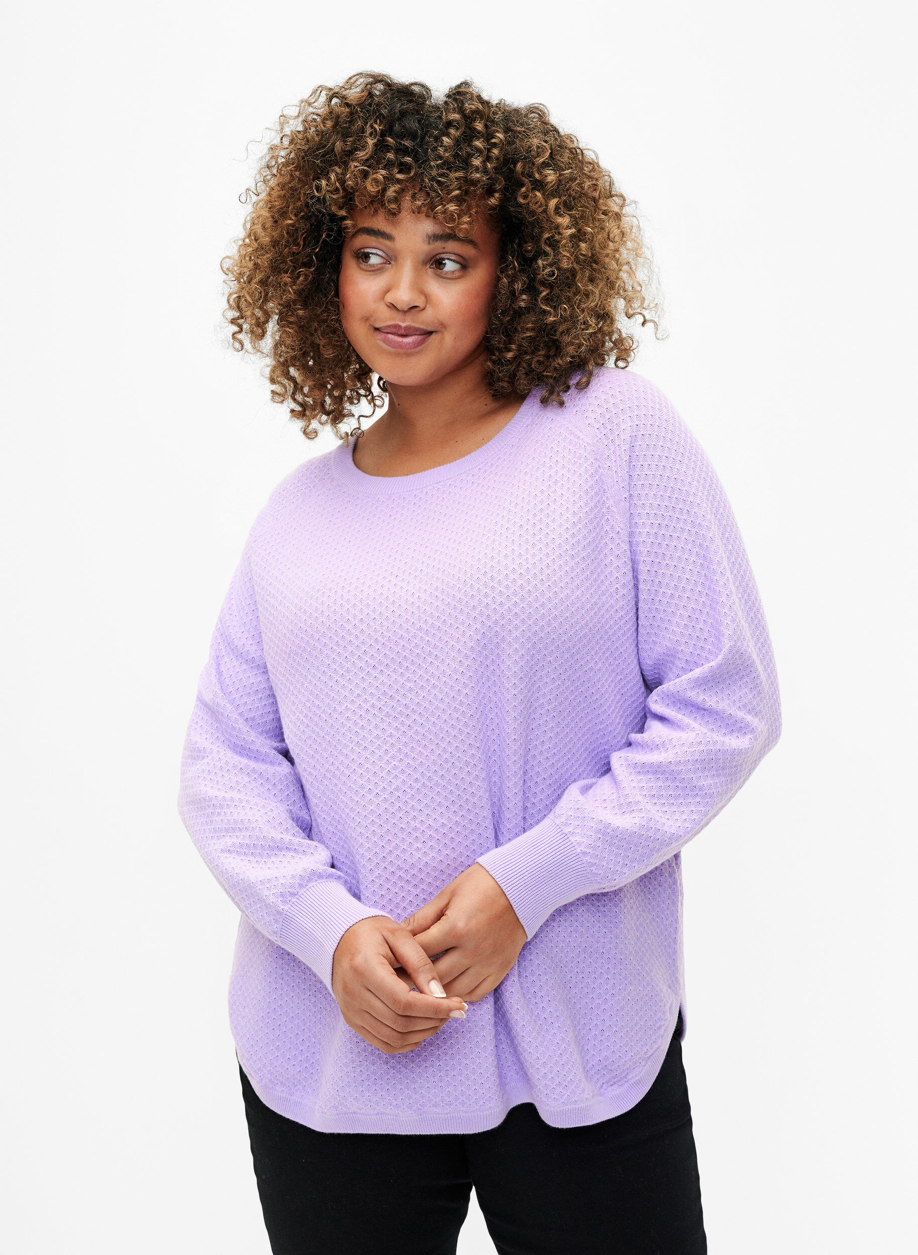 Zizzi Pullover i ekologisk bomull med strukturm&ouml;nster, Lavender, Model image number 0