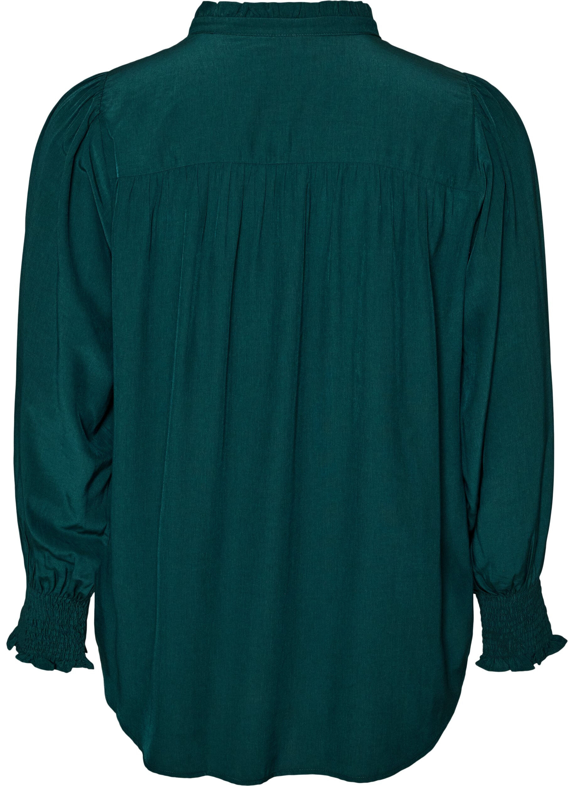 ZizziBlus med volangkrage och rynkning, Gr&ouml;n, Packshot image number 1