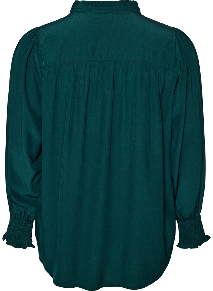 Blus med volangkrage och rynkning, Gr&ouml;n, Packshot image number 1