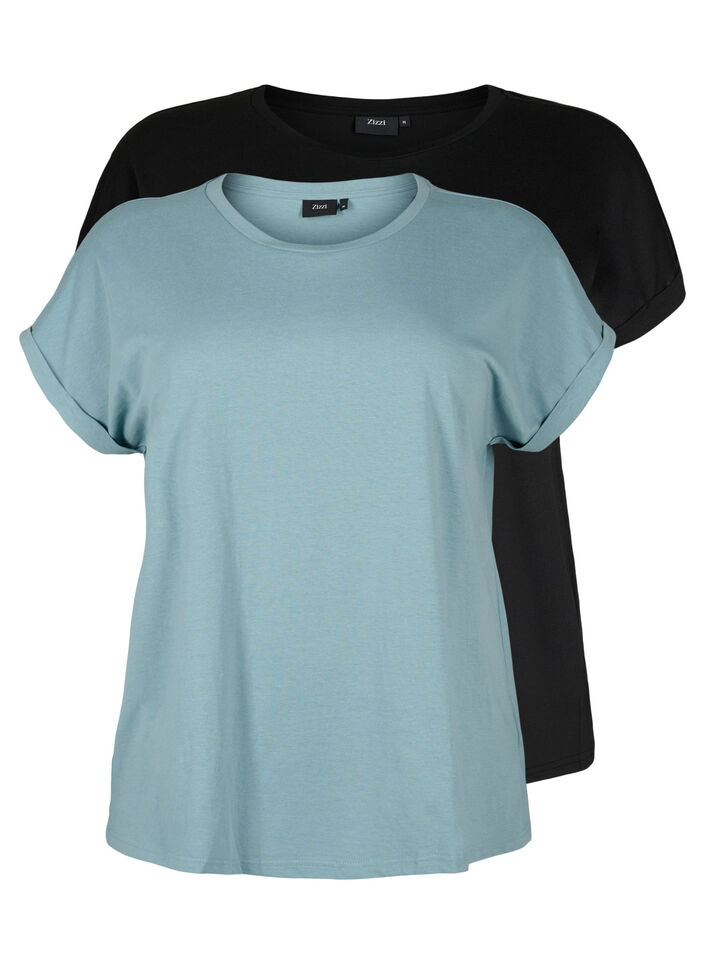 2-pack kort&auml;rmade t-shirtar, Bl&aring;, Packshot image number 0