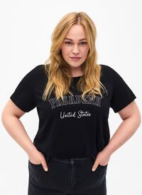 T-shirt i bomull med text, Black W. Pasadena, Model