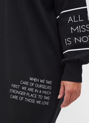 Långärmad sweatshirtklänning med text, Black, Model image number 2