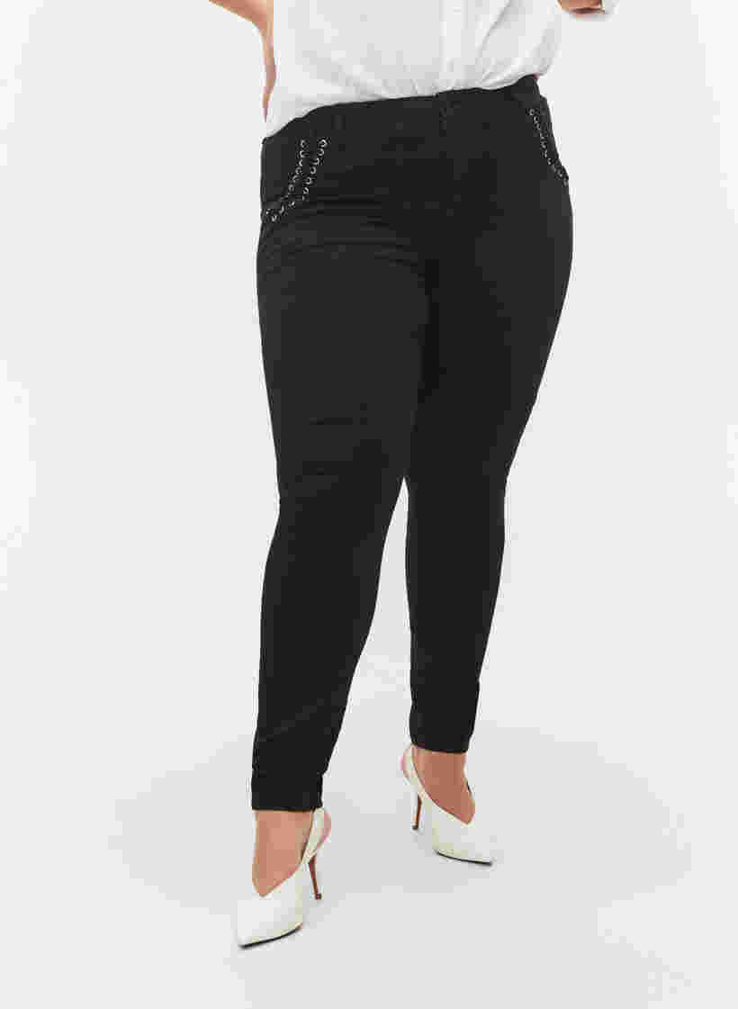 Super slim Amy jeans med snörning fram, Black, Model image number 2