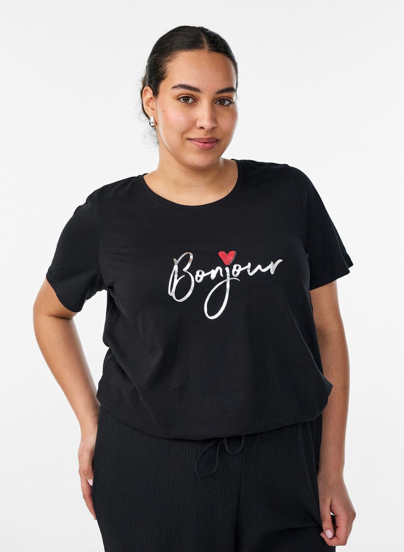 T-shirt med tryck, Svart, Model image number 0