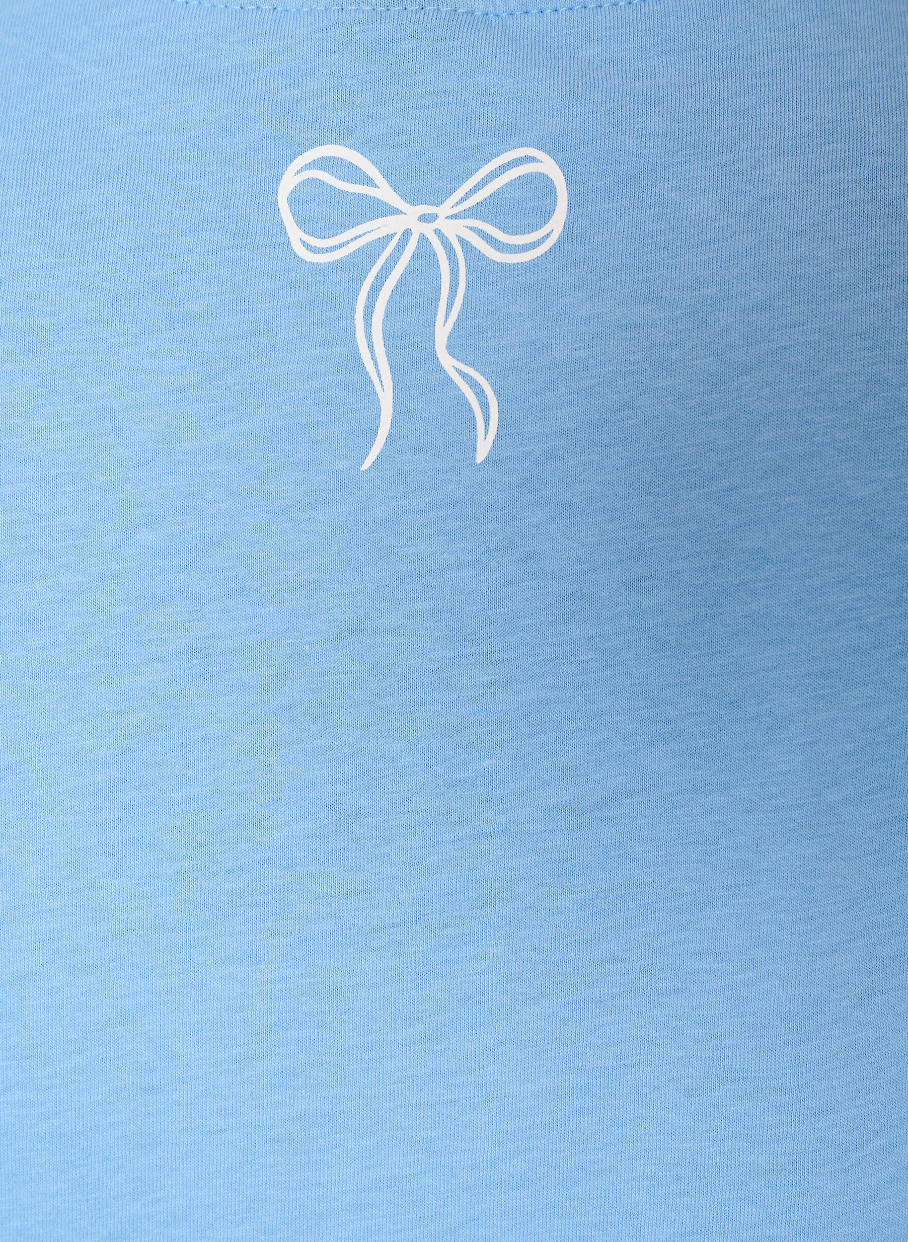 ZizziT-shirt i bomull med v-ringning och tryck framtill, Bl&aring;, Packshot image number 3