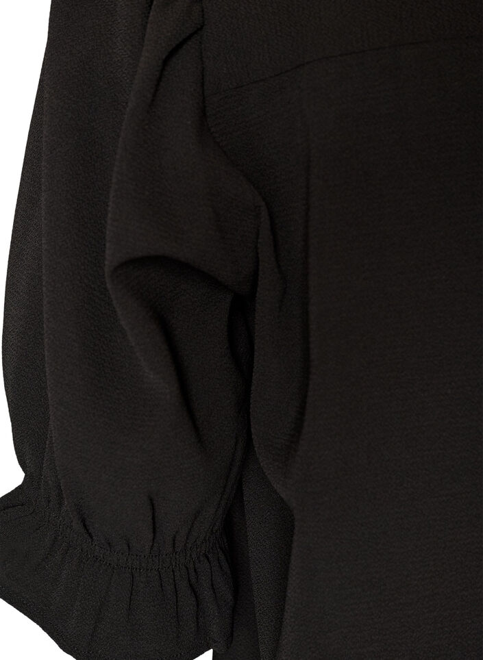 Skjortblus med halvl&aring;nga &auml;rmar, Svart, Packshot image number 3