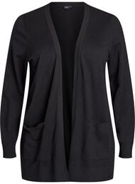 L&aring;ng &ouml;ppen kofta i stickat med fickor, Svart