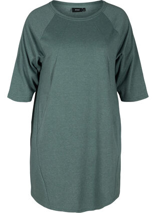 Sweatklänning med 3/4 ärmar och fickor, Balsam Green Mel, Packshot image number 0