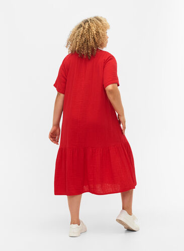 Midiklänning med korta ärmar i bomull, Barbados Cherry, Model image number 0