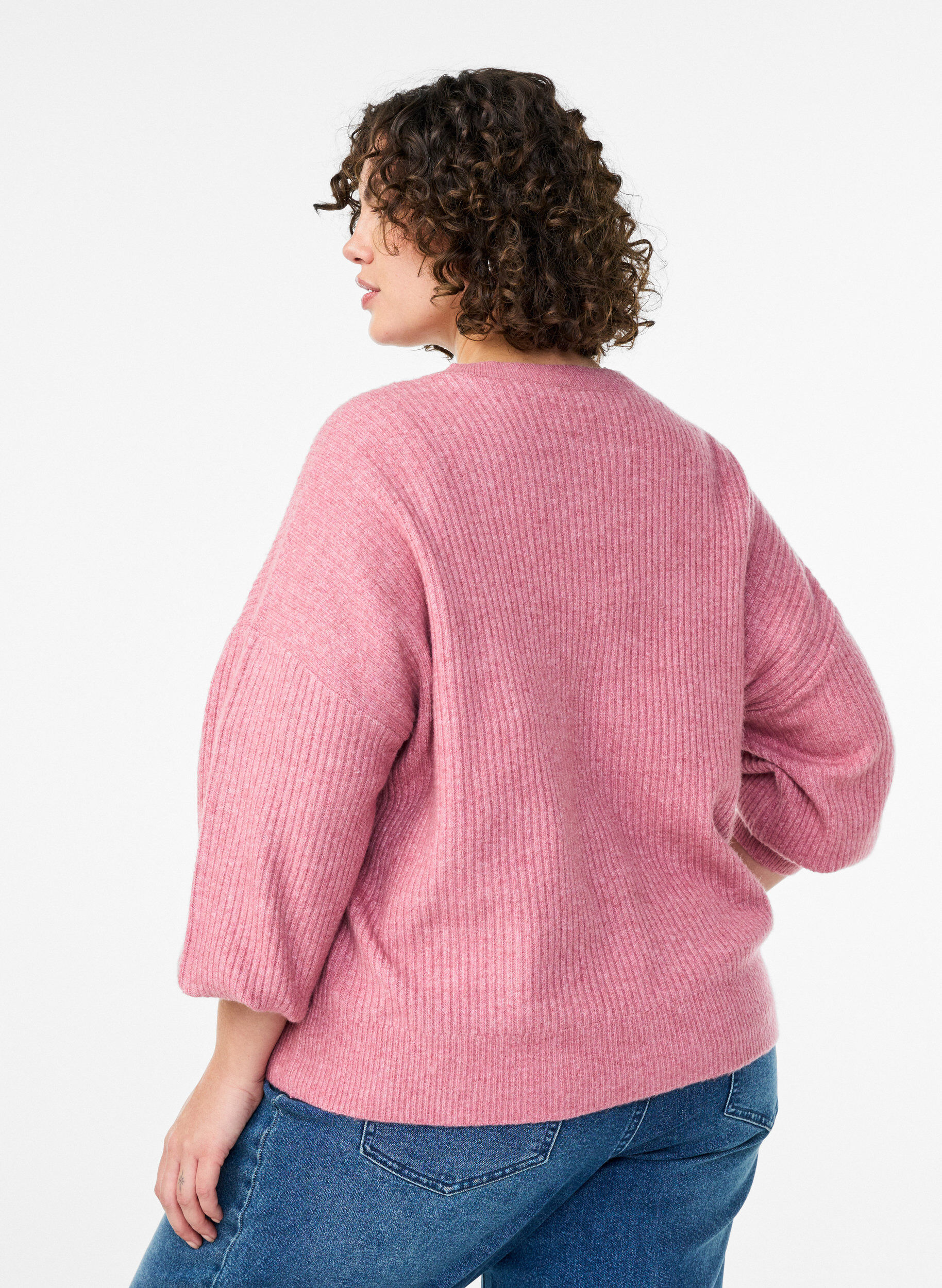 ZizziRibbstickad kofta med knappar, Rosa, Model image number 2