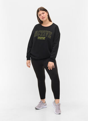 Sweatshirt med sportigt tryck, Black, Model image number 2