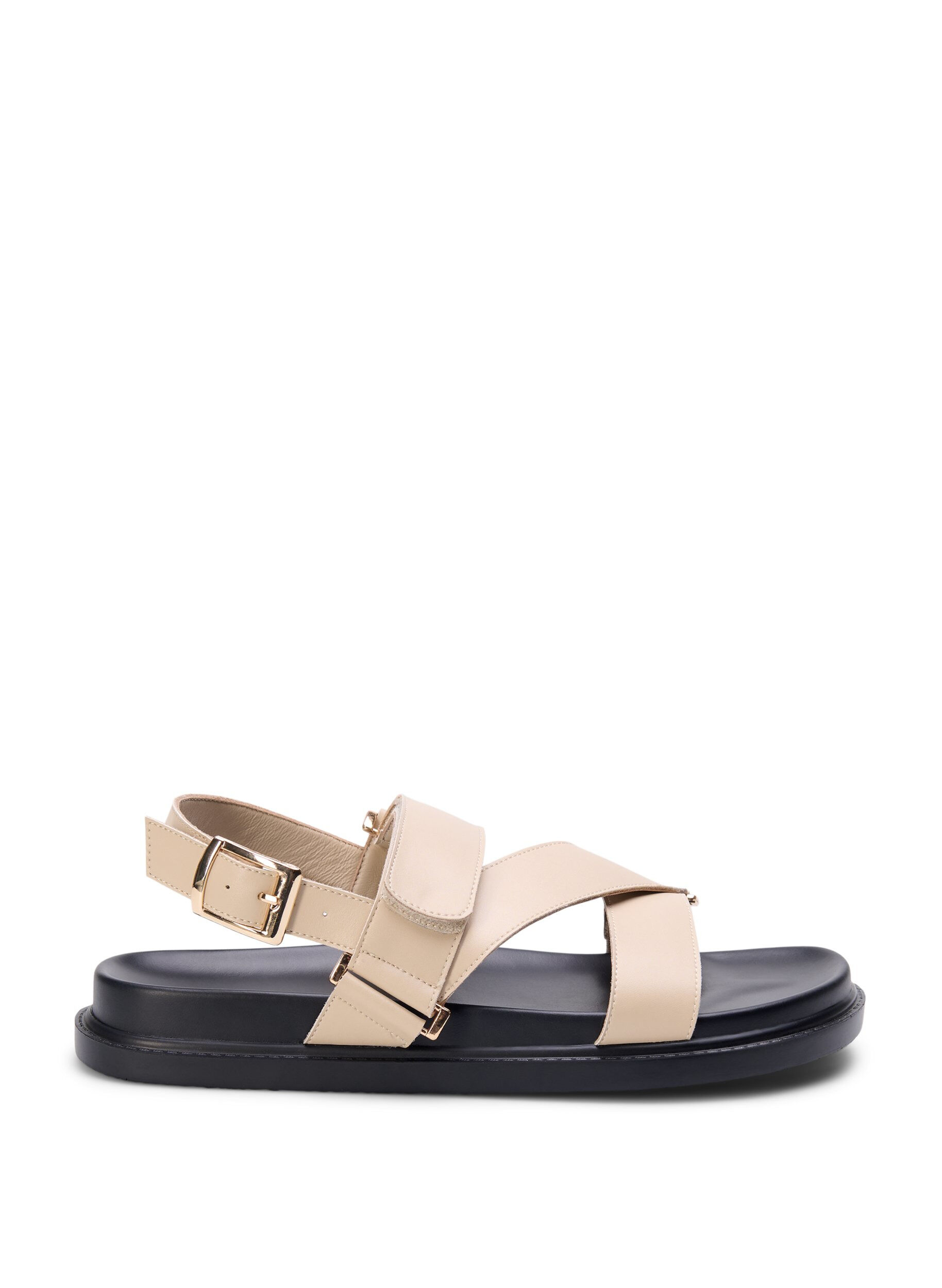 Zizzi L&auml;dersandal med bred passform och justerbara remmar, Beige, Packshot image number 0