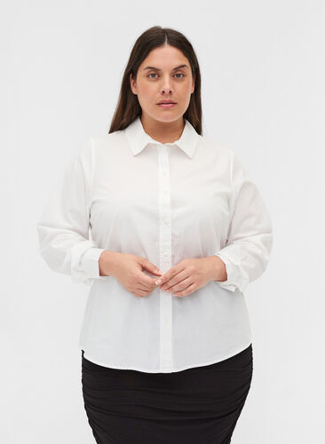 Ekologisk bomullsskjorta med krage och knappar, White, Model image number 0