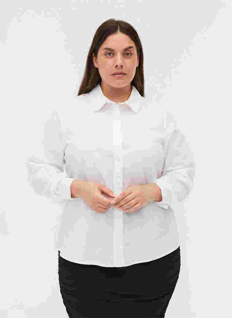 Ekologisk bomullsskjorta med krage och knappar, White, Model