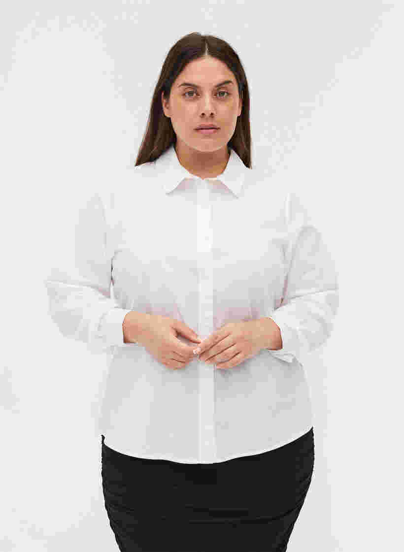 Ekologisk bomullsskjorta med krage och knappar, White, Model image number 0