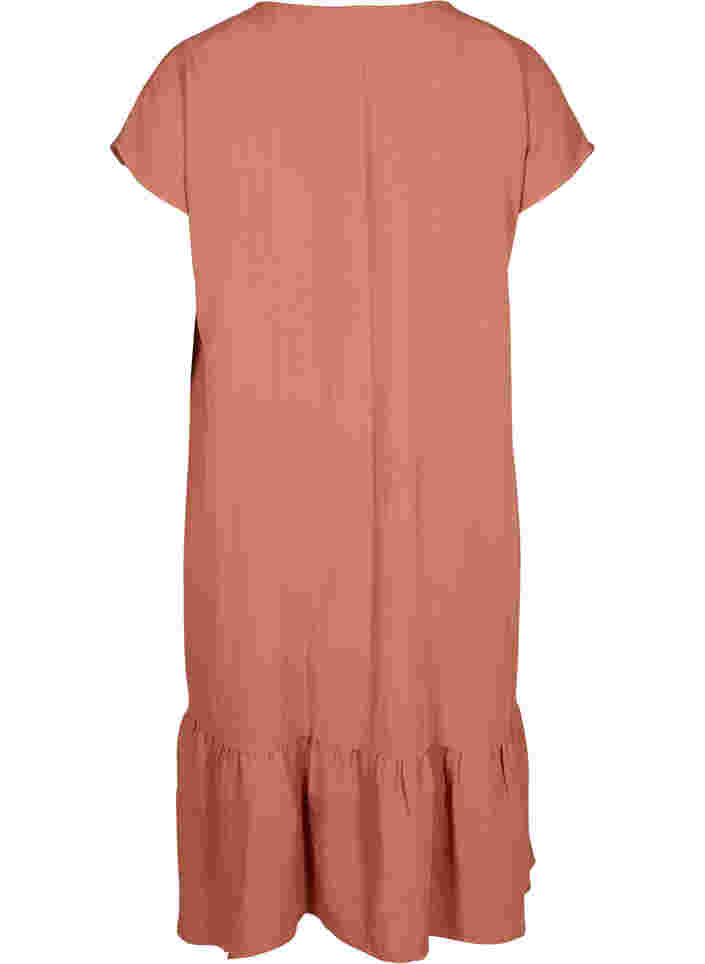 Kortärmad viskosklänning med v-ringning, Copper Brown, Packshot image number 1