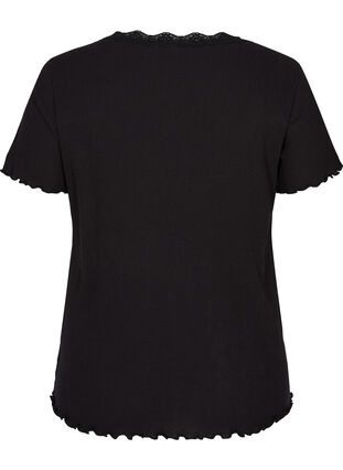 Ribbad t-shirt med spetskant, Black, Packshot image number 1