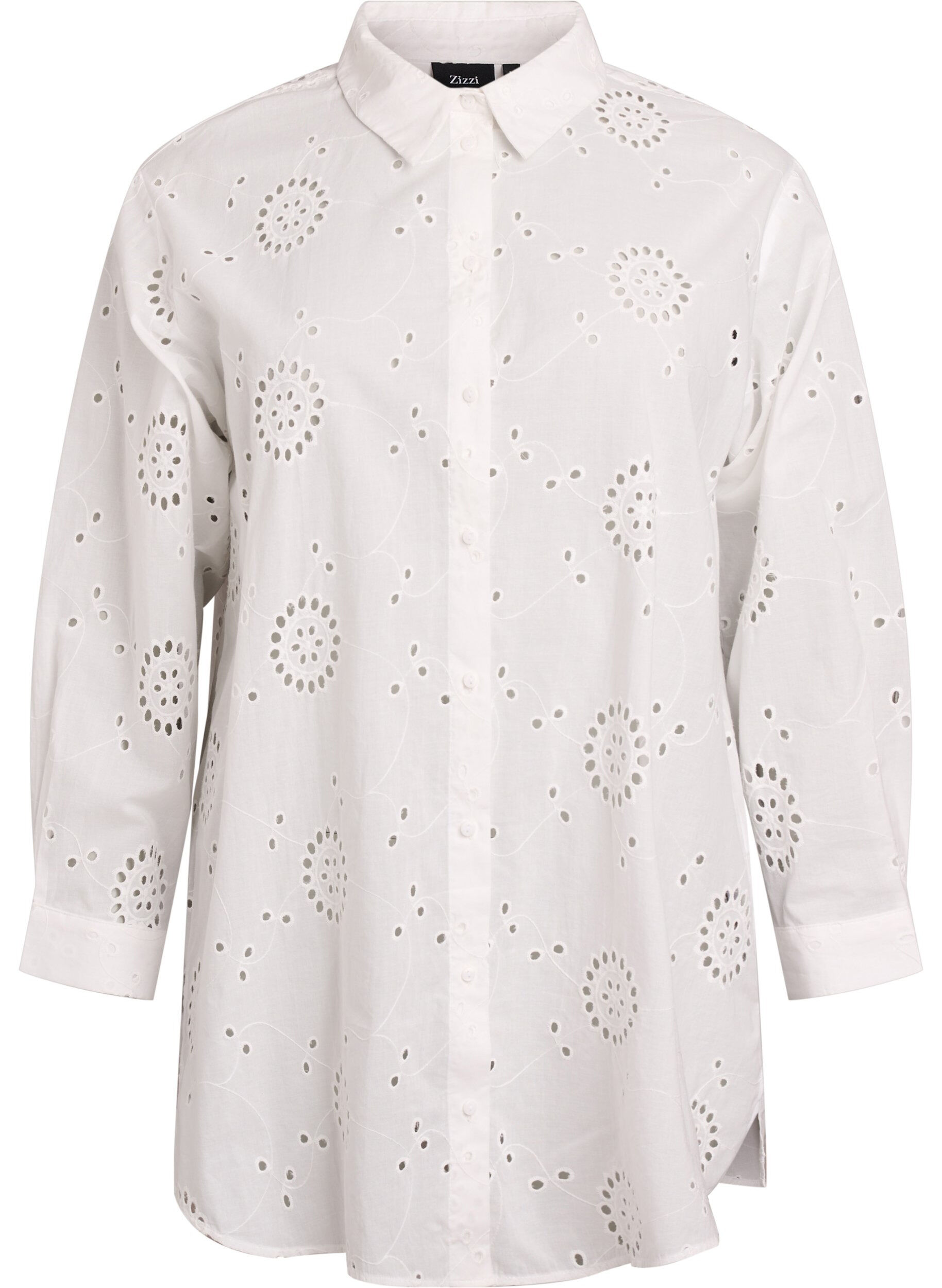 Zizzi Tunika i bomull med broderie anglaise, Vit, Packshot image number 0