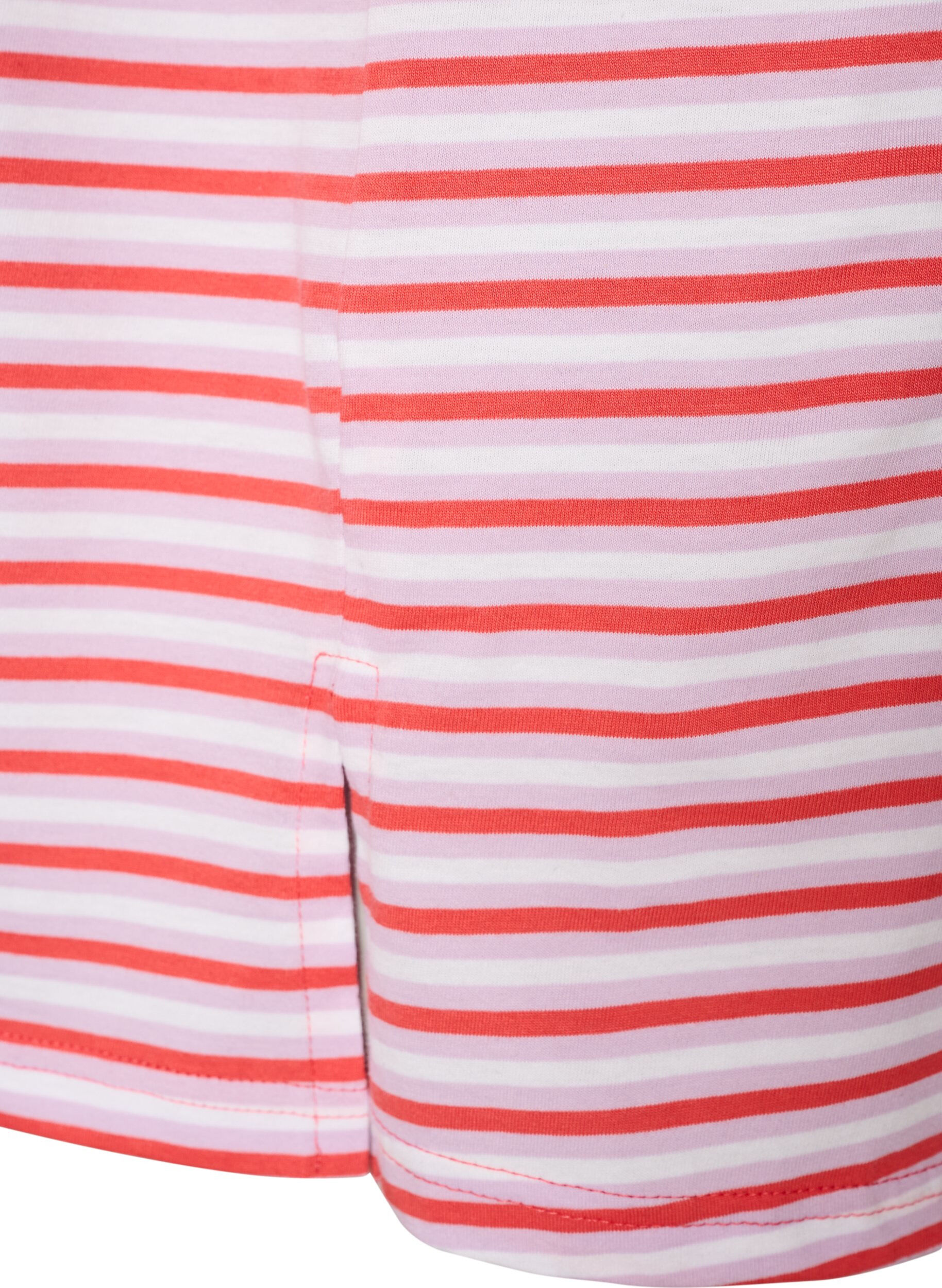 ZizziL&aring;ng oversized randig t-shirt i ekologisk bomull, Lila, Packshot image number 3
