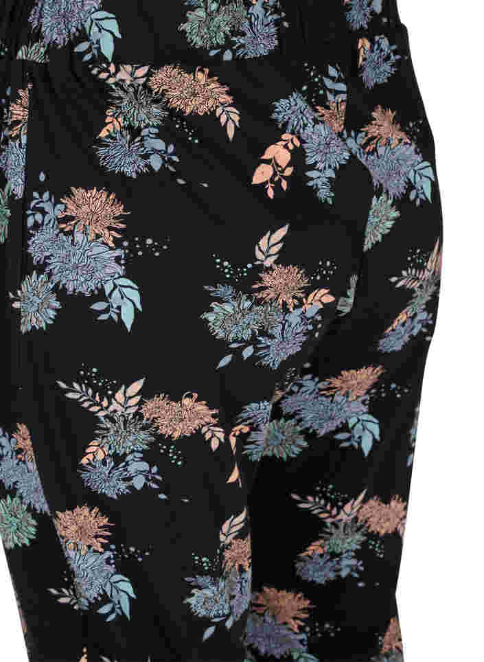 Pyjamasbyxor med blommigt mönster i bomull, Black Flower AOP, Packshot image number 3