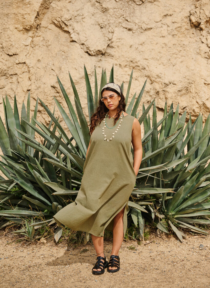 &Auml;rml&ouml;s kl&auml;nning i bomulls- och linneblandning, Deep Lichen Green, Image image number 0