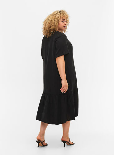 Midiklänning med korta ärmar i bomull, Black, Model image number 1