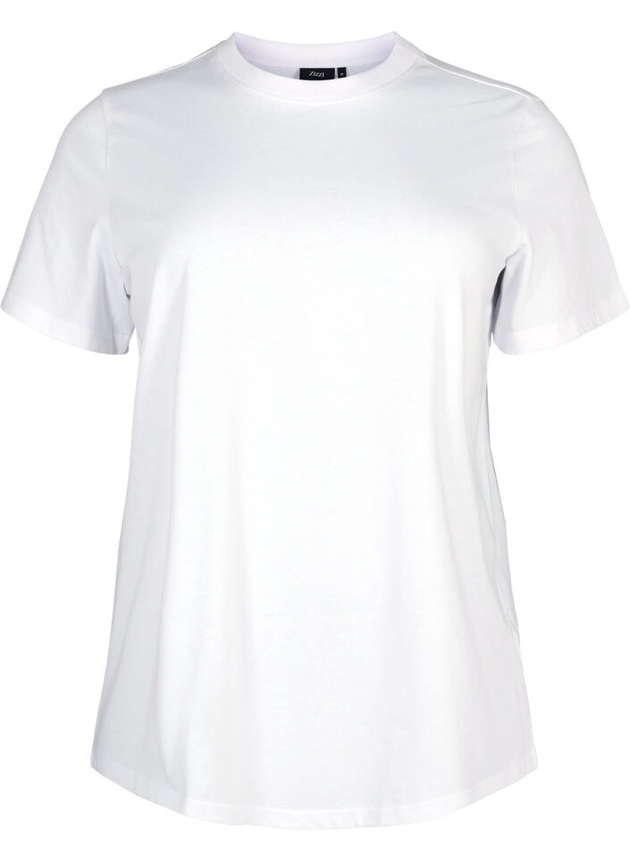 Enkel t-shirt i bomull med rund halsringning, Vit, Packshot