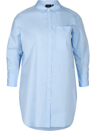 Lång bomullsskjorta med bröstficka, Blue Heron, Packshot image number 0