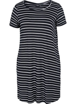 Klänning med korta ärmar, Black w. Stripe, Packshot image number 0