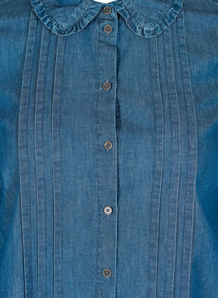 Jeansklänning med rysch och veck, Blue denim, Packshot image number 2