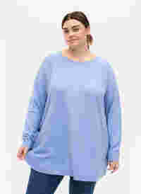 Stickad tröja med knappdetaljer, Lavender Lustre, Model