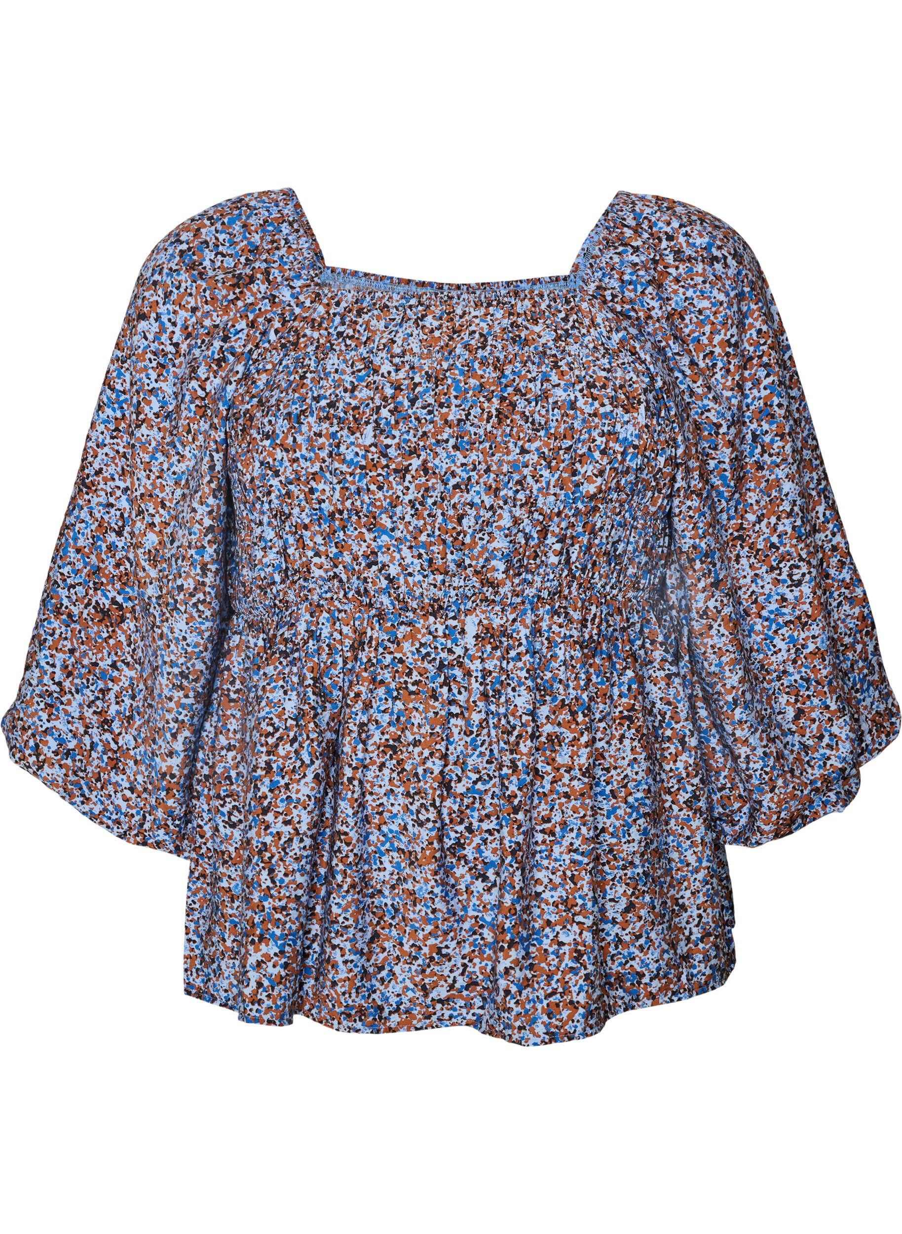 ZizziBlus med smock och fyrkantig ringning, Bl&aring;, Packshot image number 0
