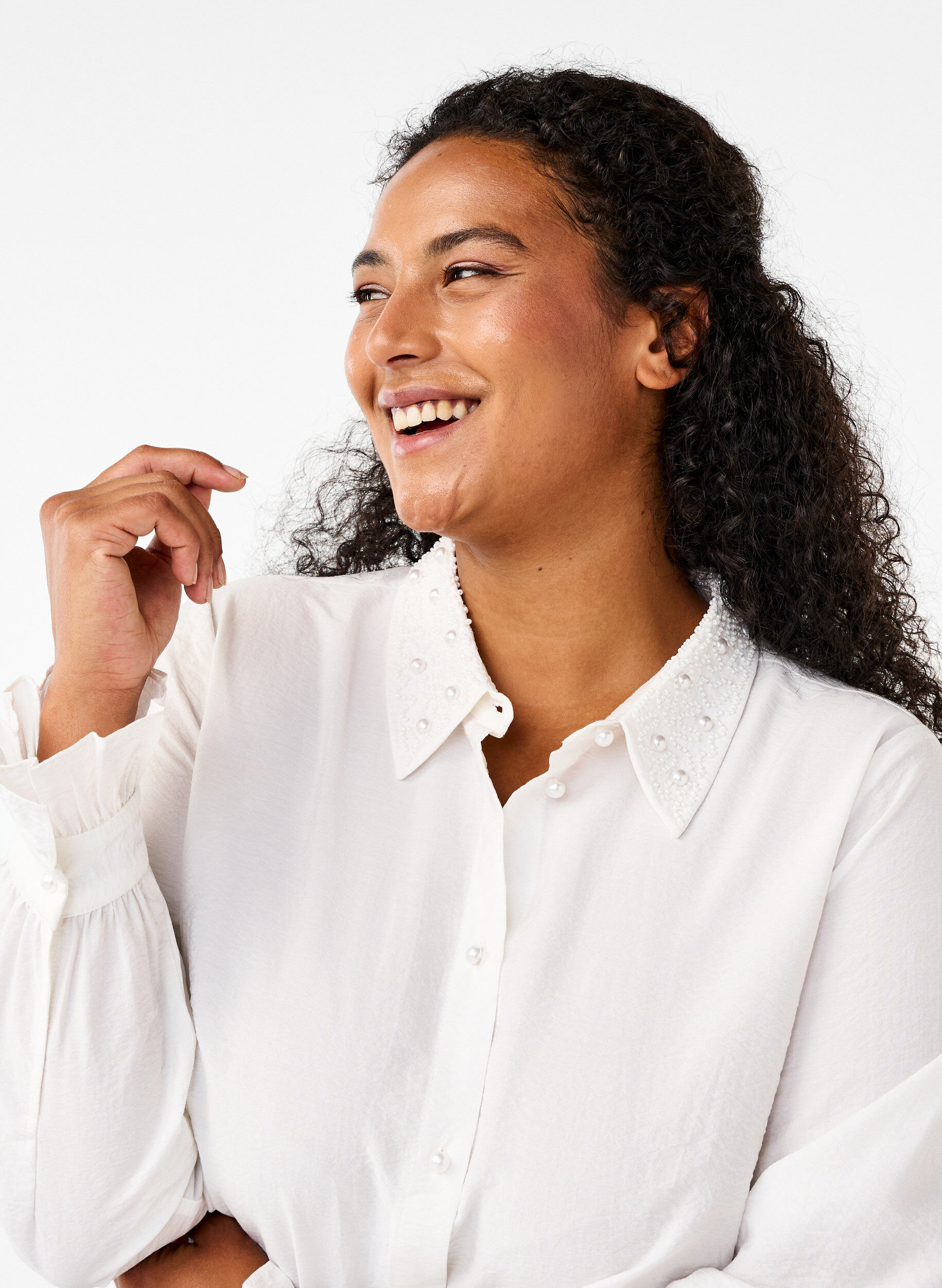 Zizzi Skjorta med p&auml;rlor, Snow White, Model image number 2