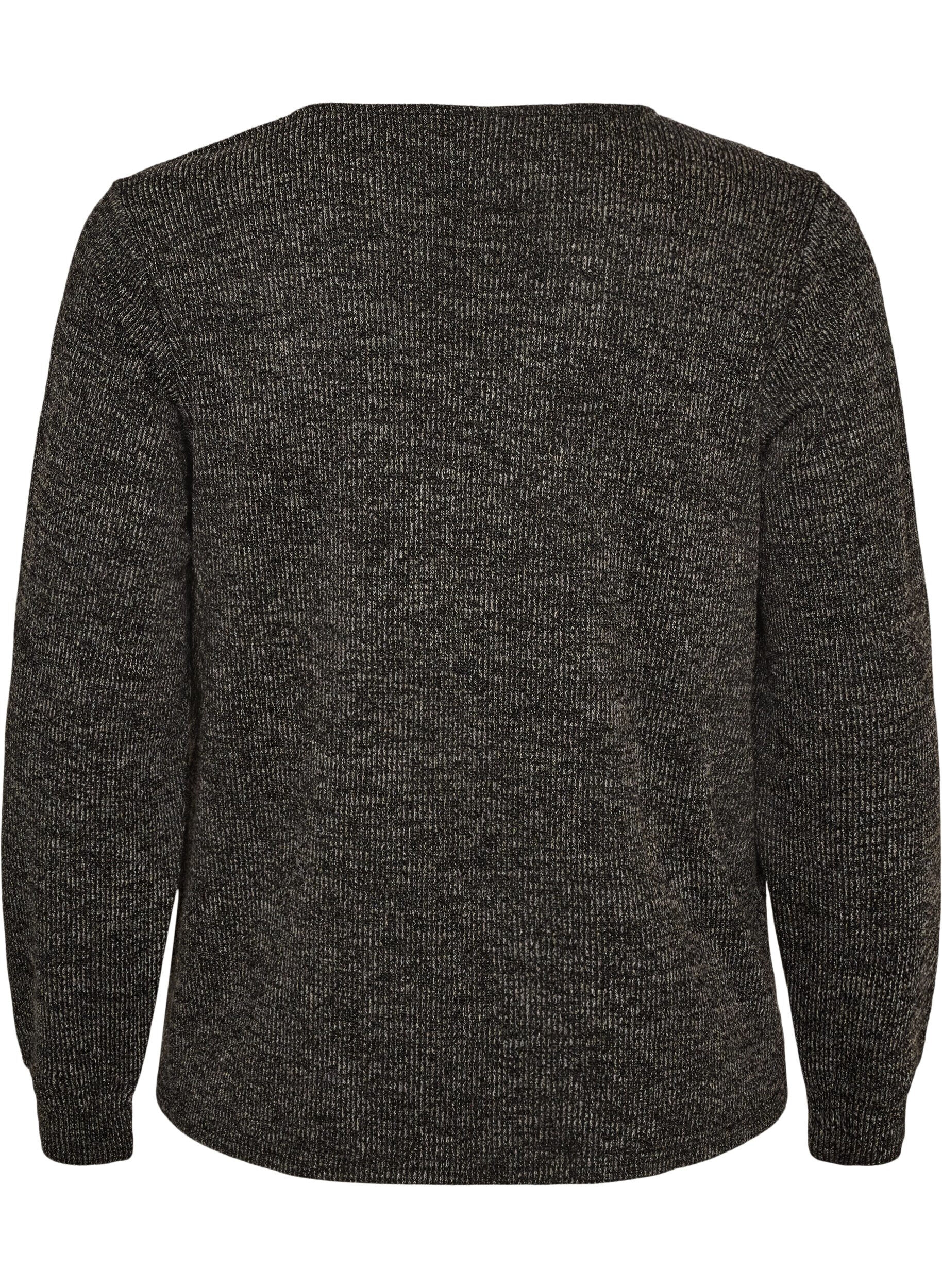 ZizziBlus i jersey med v-ringning och l&aring;nga &auml;rmar, Svart, Packshot image number 1