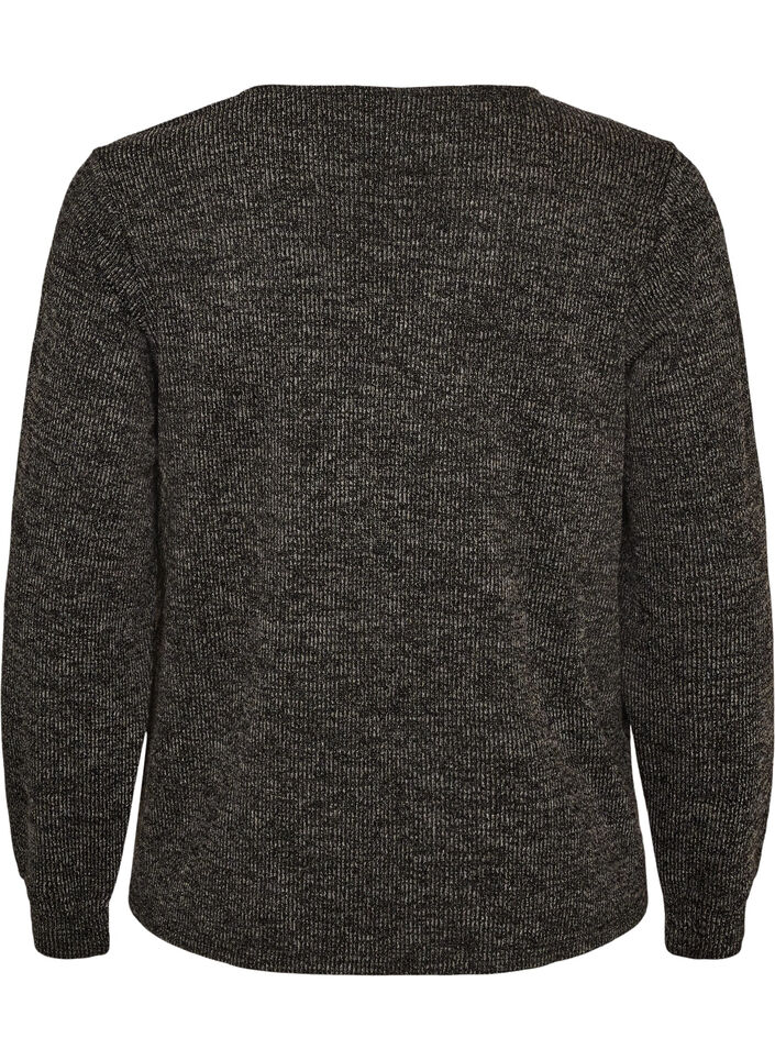 Blus i jersey med v-ringning och l&aring;nga &auml;rmar, Svart, Packshot image number 1
