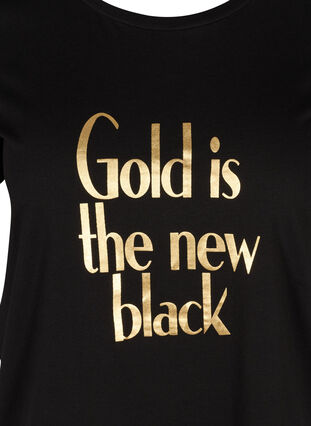 T-shirt i bomull med tryck på bröstet, Black GOLD IS THE, Packshot image number 2