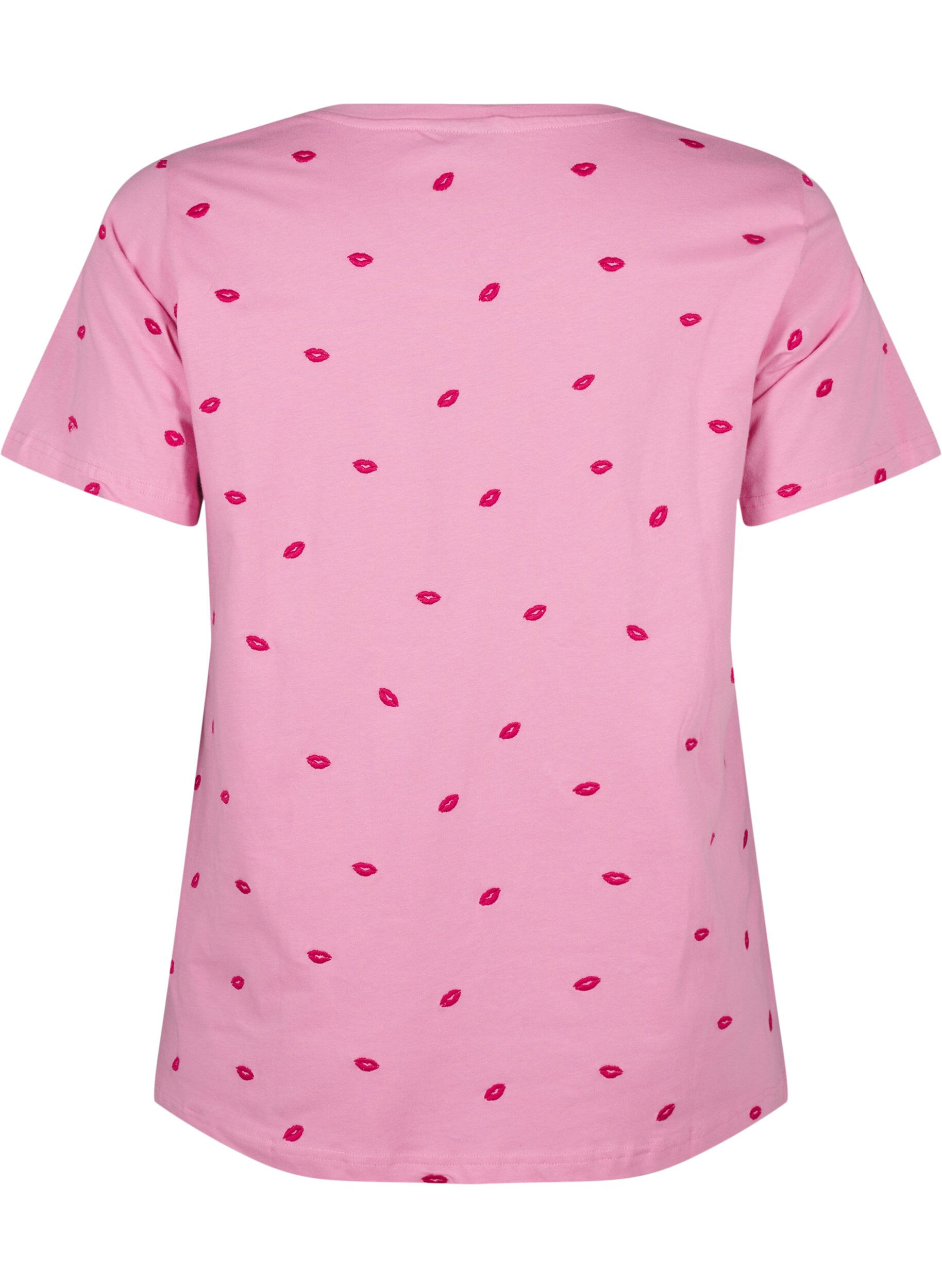 Zizzi T-shirt i ekologisk bomull med broderade l&auml;ppar., Rose Bl. Lips Emb. , Packshot image number 1
