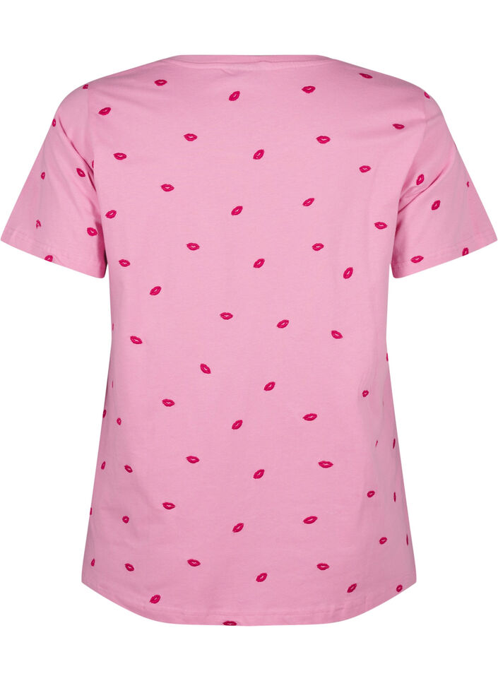 T-shirt i ekologisk bomull med broderade läppar., Rose Bl. Lips Emb. , Packshot image number 1